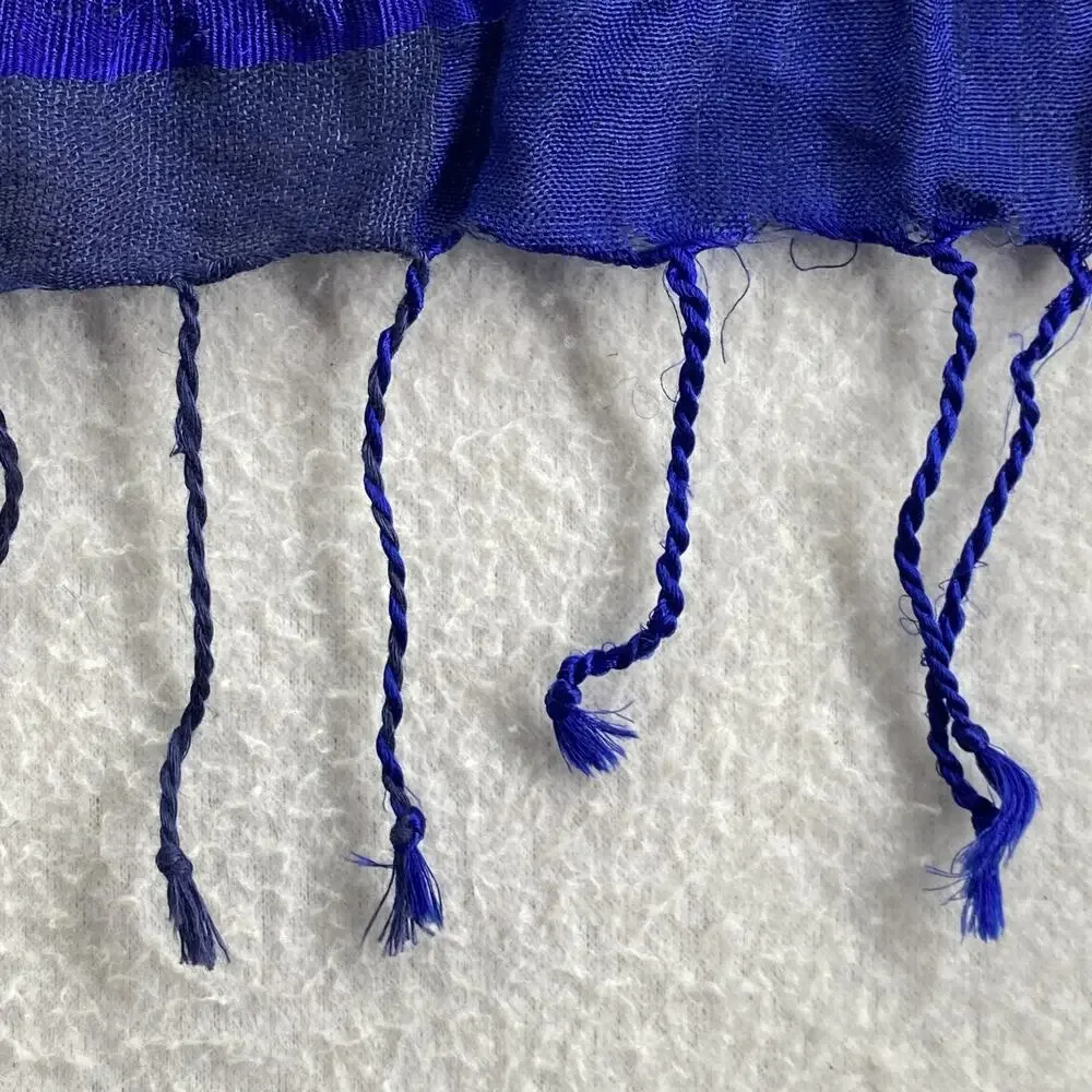 PAUL SMITH Scarf Womens Linen Silk Wrap Rectangle Tasseled Blue 21